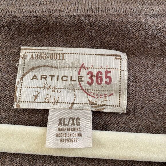 Article 365 Sweater XL Mens Long Sleeve Cotton Cashmere Blend Brown V Neck - Picture 4 of 9